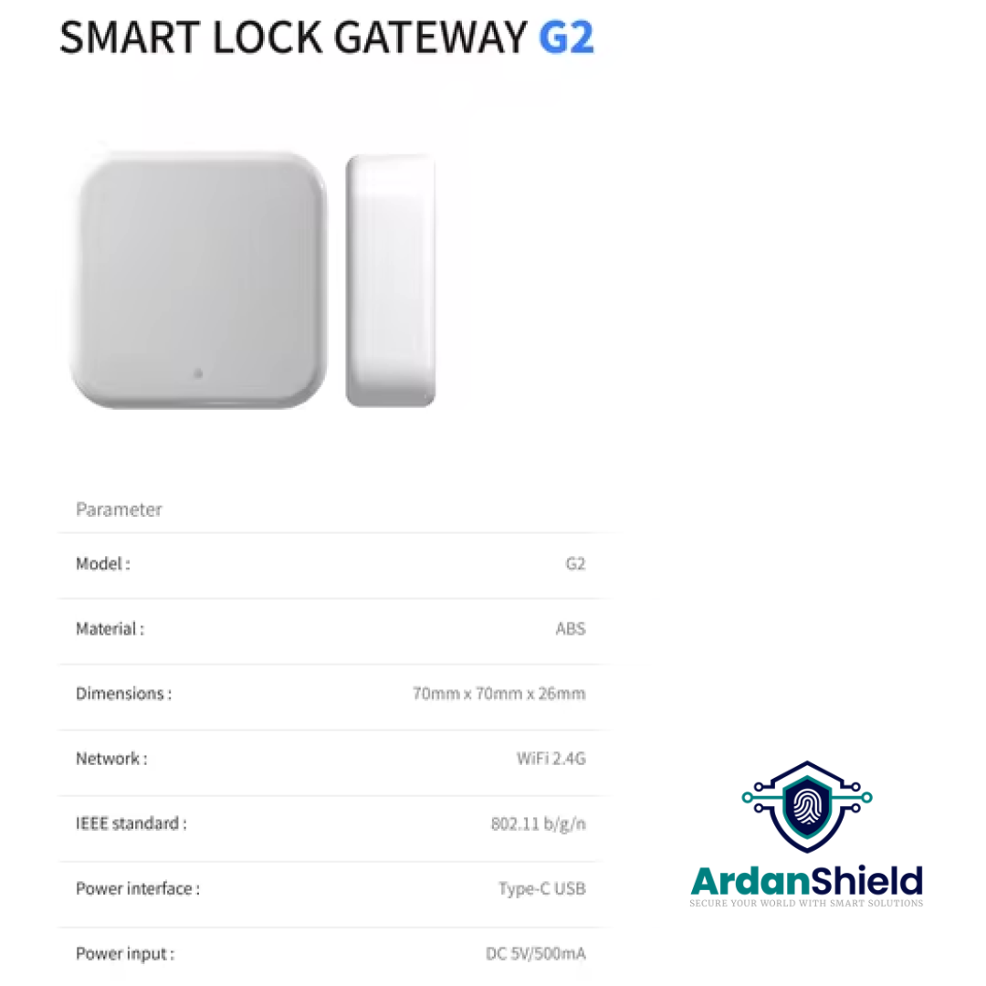 TTLockGateway G2 information image, Material: abs, Dimensions: 70x70x26mm, Network: WIFI2.4G, IEEE Standard: 802.11b/g/n, Power Interface: Type USB-C, Power Input: DC 5V/500MA