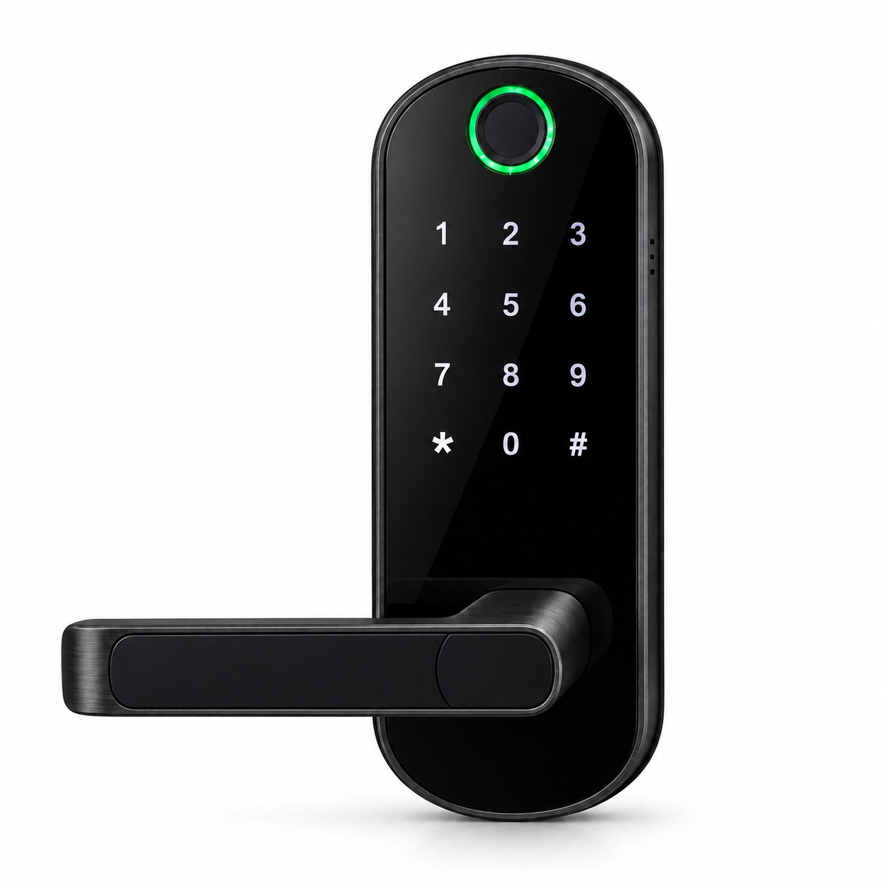 ArdanShield FusionGuard black fingerprint smart door lock, product-only front view on white.