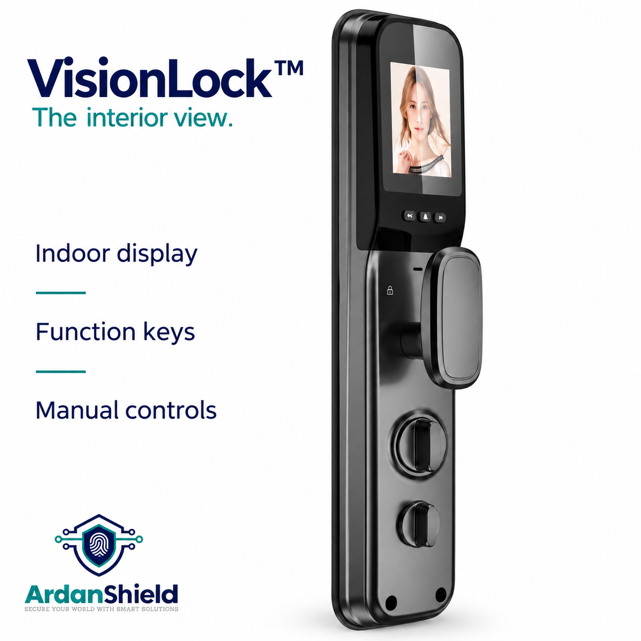 VisionLock grey interior panel with indoor display, function keys, handle and manual controls.