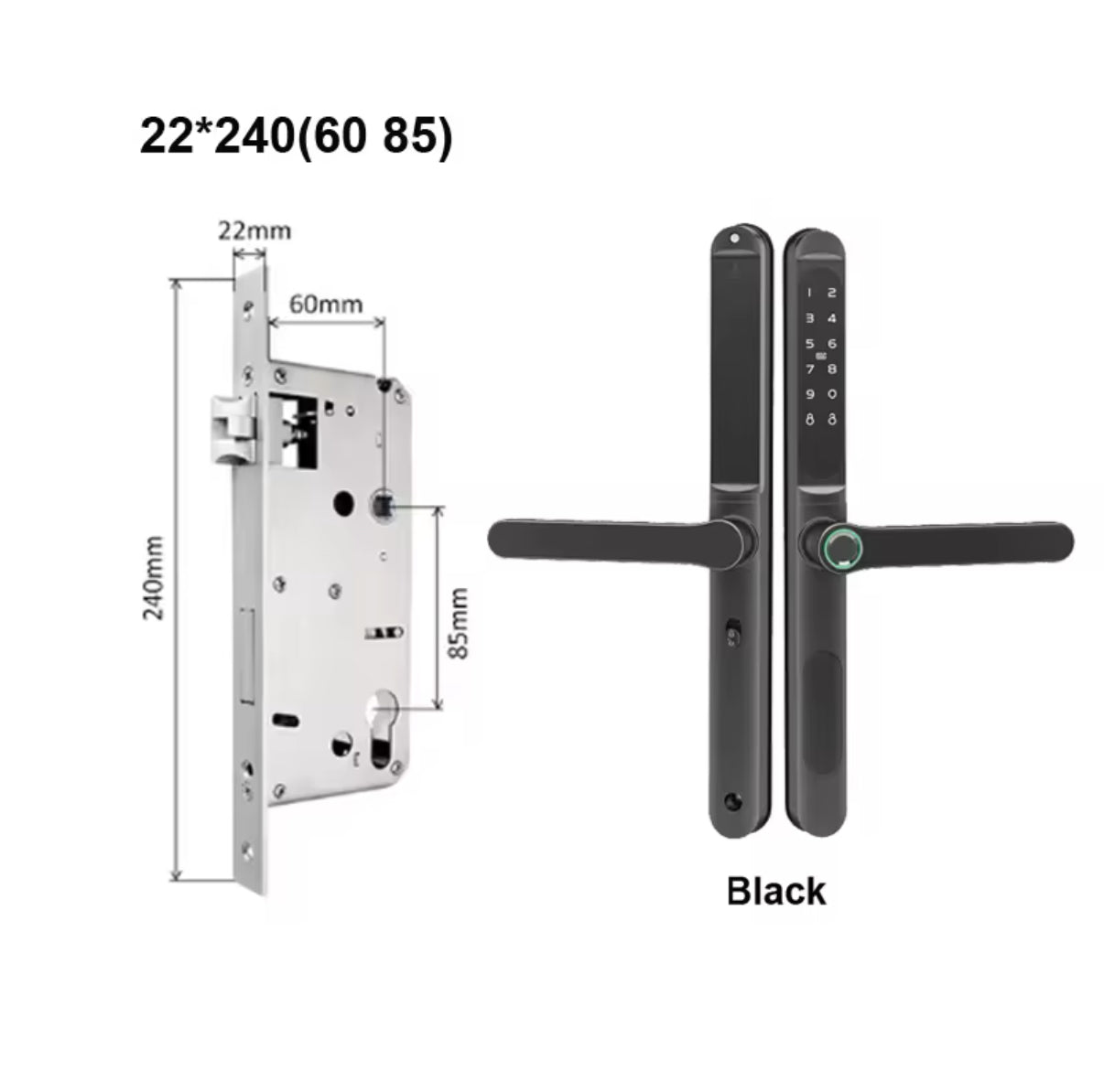 Enhance your security with ApexLock™, a stylish smart lock featuring a 22 × 240 mm (60 85) mortise, ideal for homes, offices, and rentals. Enjoy fingerprint, keypad, IC card, key, and Bluetooth app access for convenience. Built with durable aluminum alloy and an IP65 waterproof rating, it offers reliability and modern design.