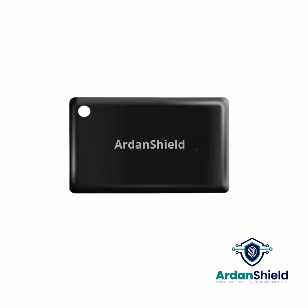Image of ArdanShield RFID Card with ArdanShield branding on black key card, and ardan shield logo within image 