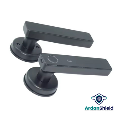 ArdanShield RoomVault Black Front Rear View of smart lock showing fingerprint sensor