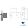 Image showing the LuxeGuard Mortise that is included with the lock, dimensions shown on the image include drawing format of the lock body and the main measurements including backset 60mm and mortise size 28x108mm