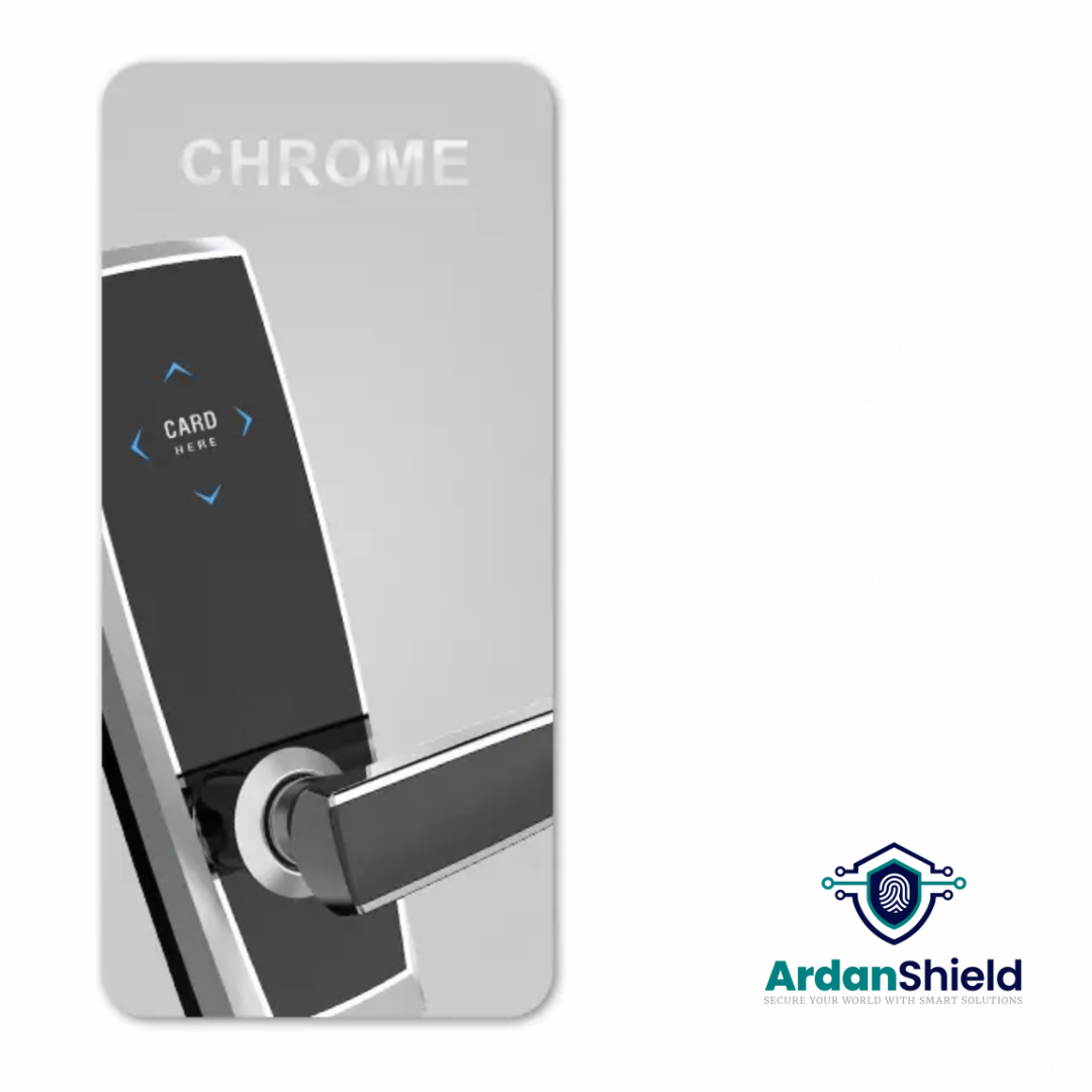 ArdanShield LuxeGuard™ Hotel Smart Lock in Chrome colour variation showing sleek modern design and durable finish for hotel and hospitality use.
