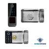 SecureWave Smart Lock Views Showing the front face of the lock and the rear lock choices one is digital and one is manual operation on the rear or internal side