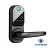 SentinelX Smart Lock in Black colour variation showing the fornt face of the lock with digital keypad and fingerprint sensor