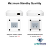 Image showing the gateways maximum standby quantity 200 for the wired hub and 45 for the wireless hub, The image also shows front view and underside view of the gateway systems