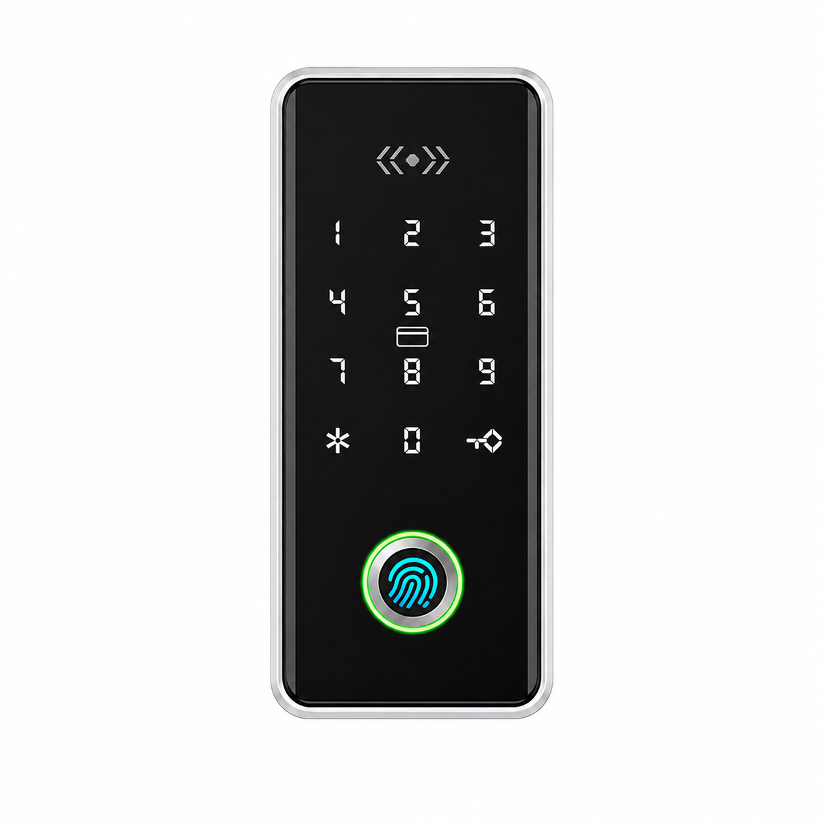 ArdanShield AccessCore Silver / Fingerprint smart cabinet lock, product-only view on white.