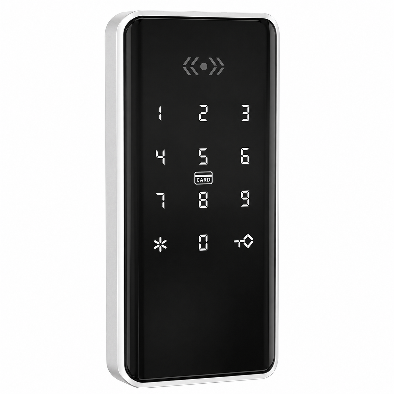 ArdanShield AccessCore Silver / RFID & Passcode smart cabinet lock, product-only view on white.