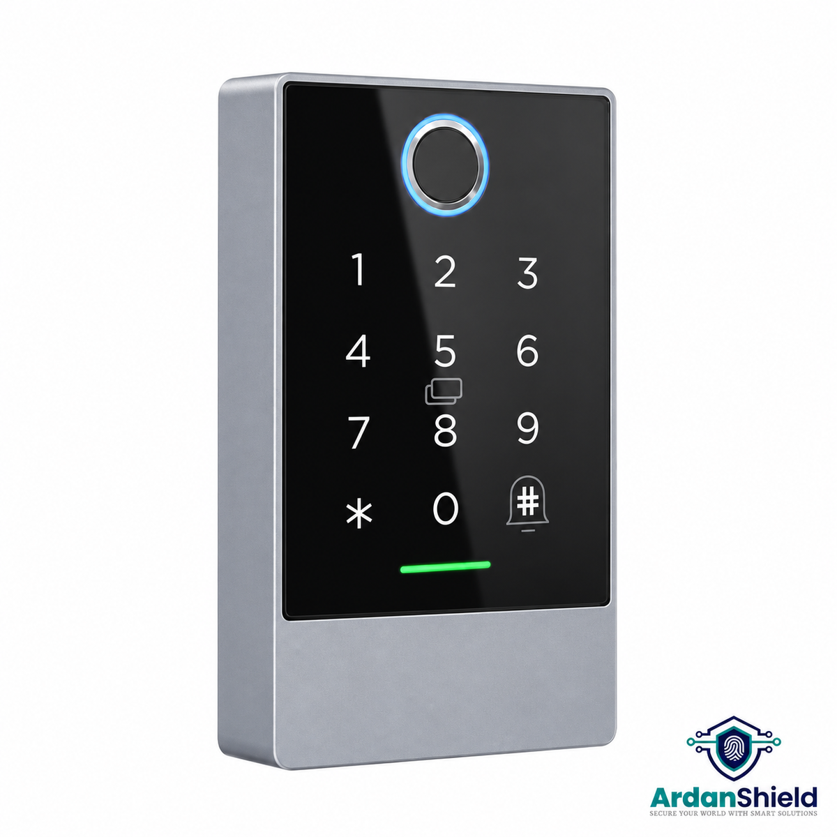 ArdanShield AccessPoint fingerprint access controller with PIN keypad and RFID card reader.