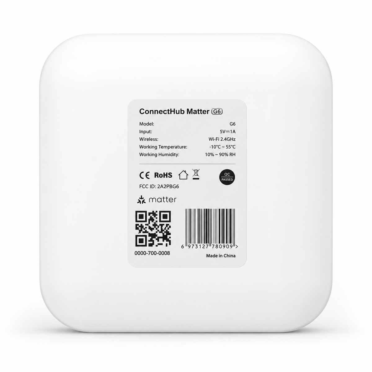 ArdanShield ConnectHub Matter smart gateway, rear view with product label and QR code.