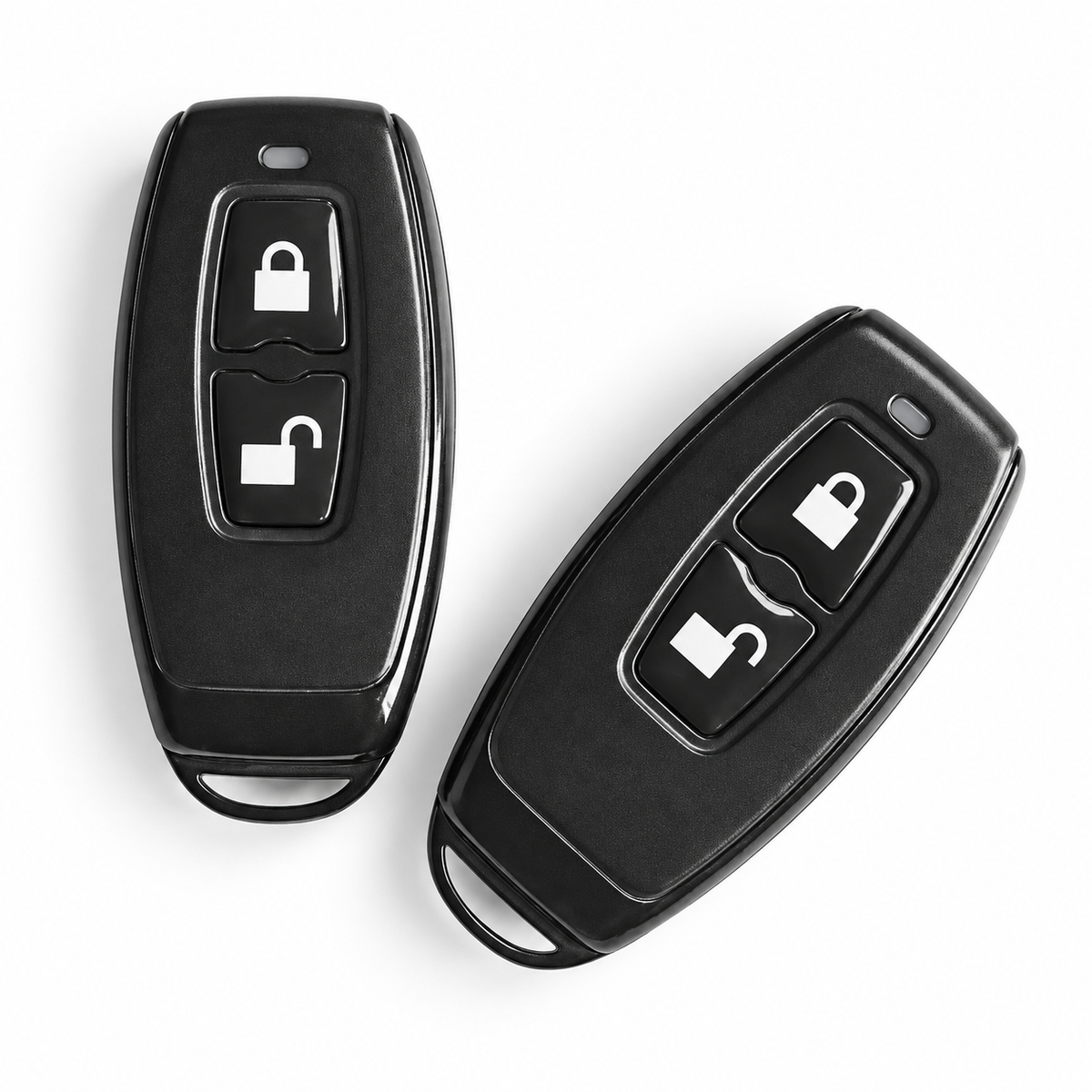 Two EntryFob black smart lock remotes with integrated keyring loops.