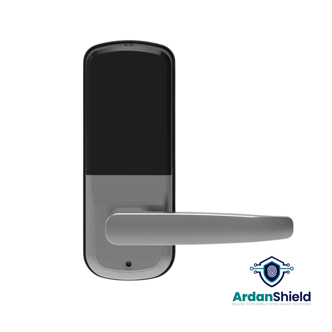 Interior view of FortiLock Smart Lock in Black with Silver Handle – shows battery compartment and rear housing layout