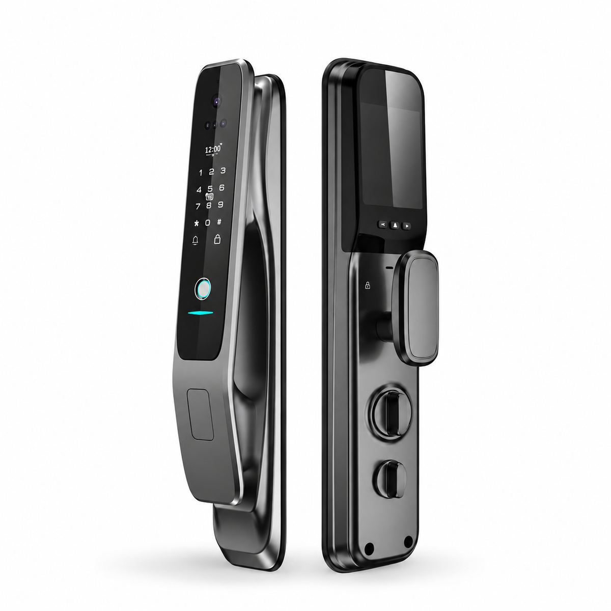 ArdanShield visionlock smart lock exterior and interior panels on a pure white background